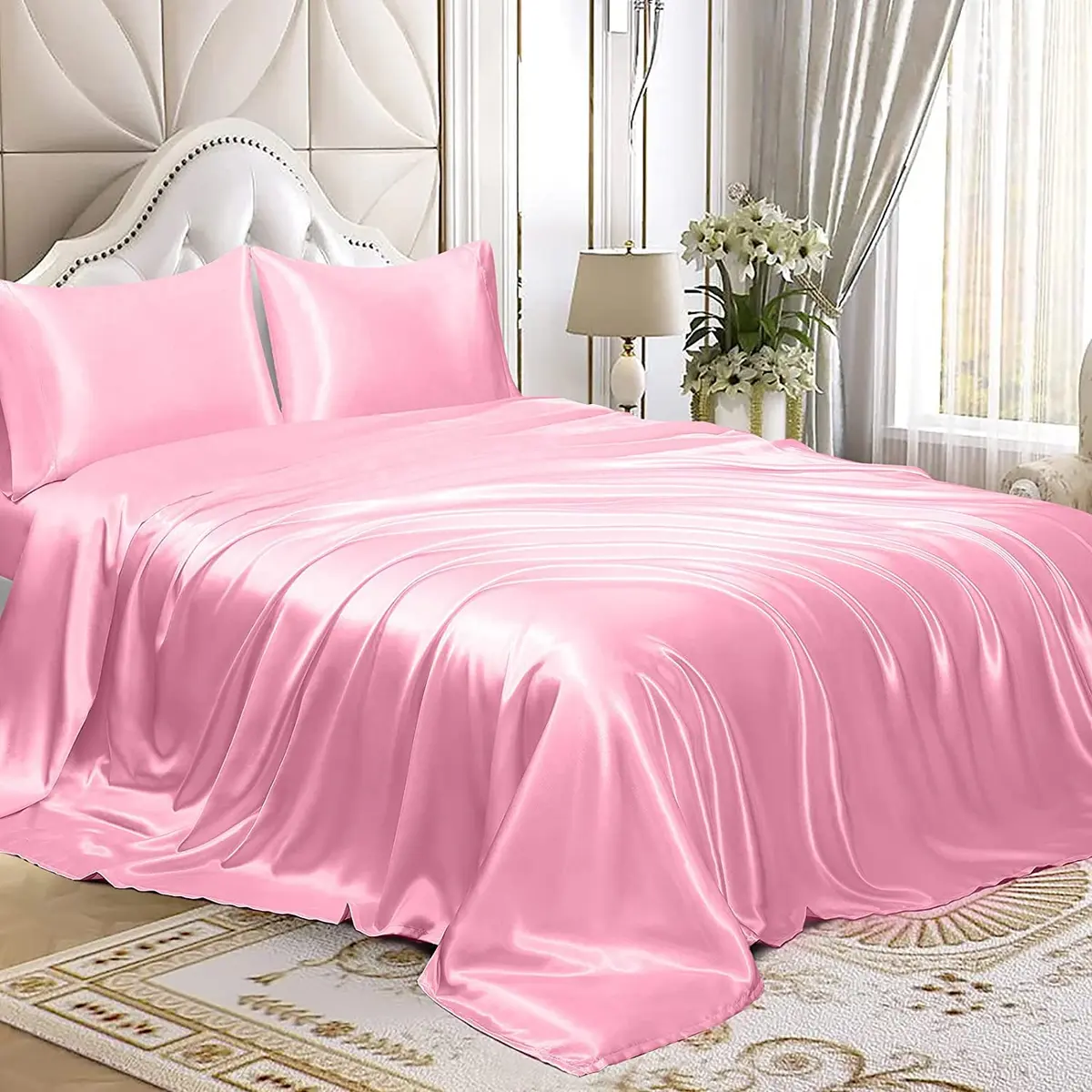 Homiest Pink Satin Flat Sheet Twin | Silky, Wrinkle-Resistant, Hair & Skin Friendly - view 4
