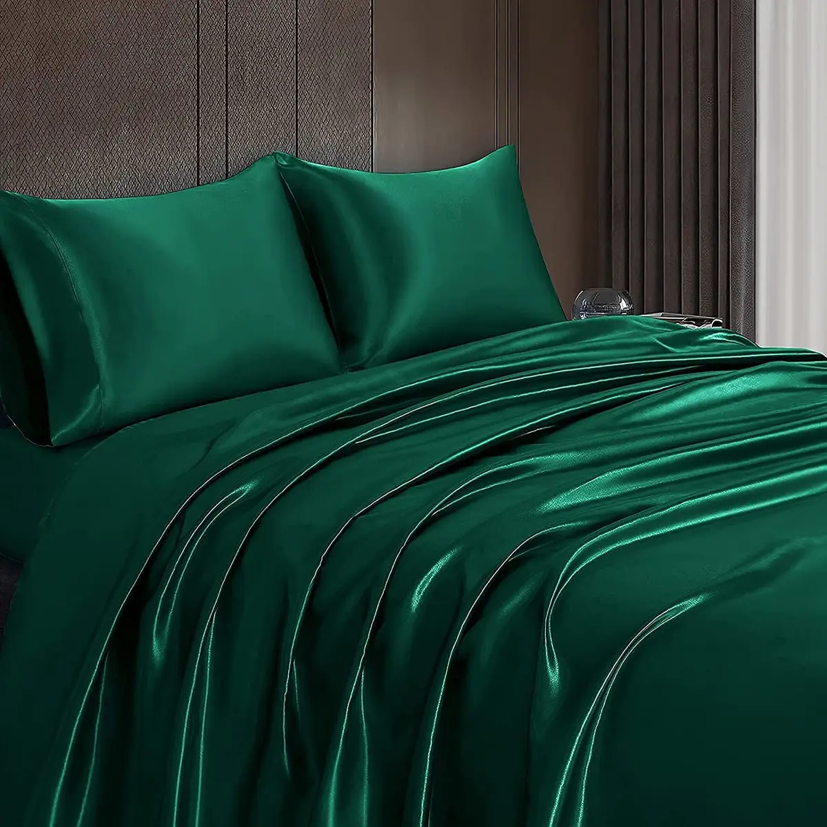 Homiest Blackish Green Satin Flat Sheet Twin | Silky, Wrinkle-Resistant, 100% Polyester - view 6