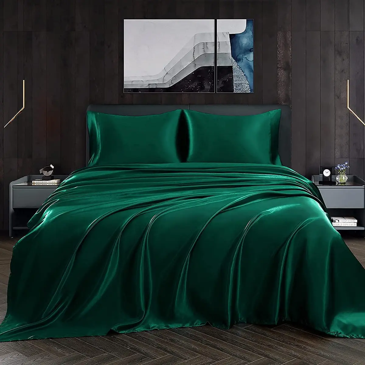 Homiest Blackish Green Satin Flat Sheet Twin | Silky, Wrinkle-Resistant, 100% Polyester - view 4