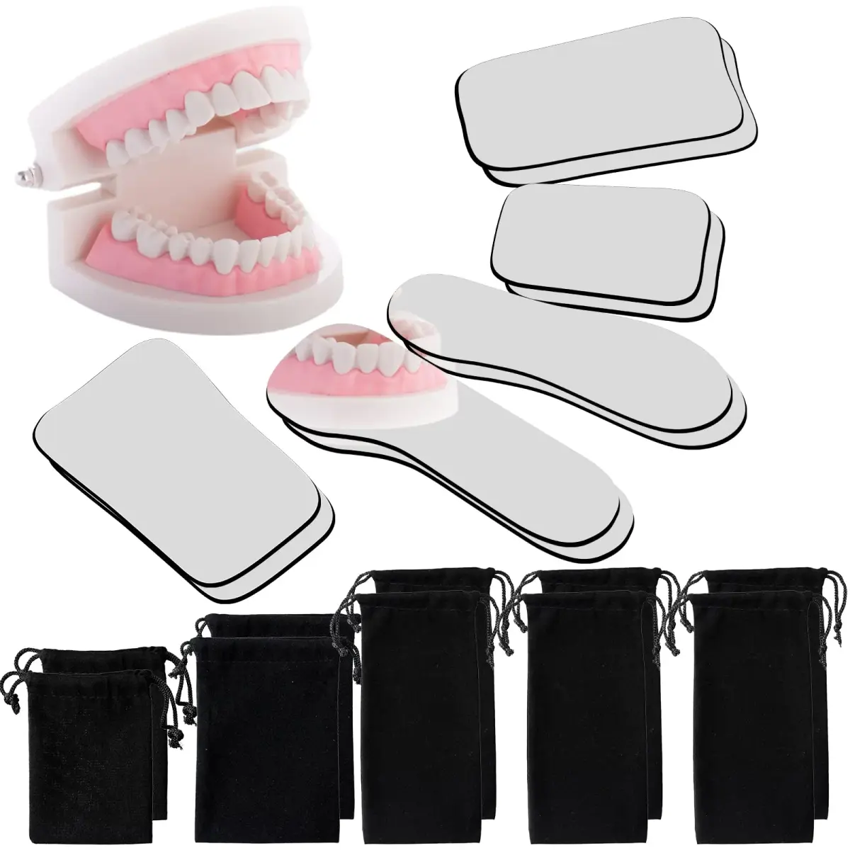 Frienda 10Pcs Dental Photography Intraoral Mirror Set | 5 Shapes, Double-Sided Glass Reflectors for Teeth Photos, with 10 Drawstring Bags for Dentist Clinic or Home Oral Check - main product image