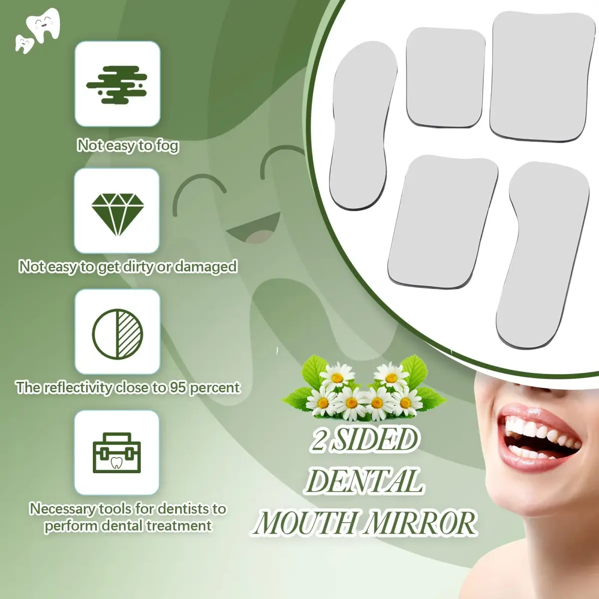 Frienda 10Pcs Dental Photography Intraoral Mirror Set | 5 Shapes, Double-Sided Glass Reflectors for Teeth Photos, with 10 Drawstring Bags for Dentist Clinic or Home Oral Check - view 5