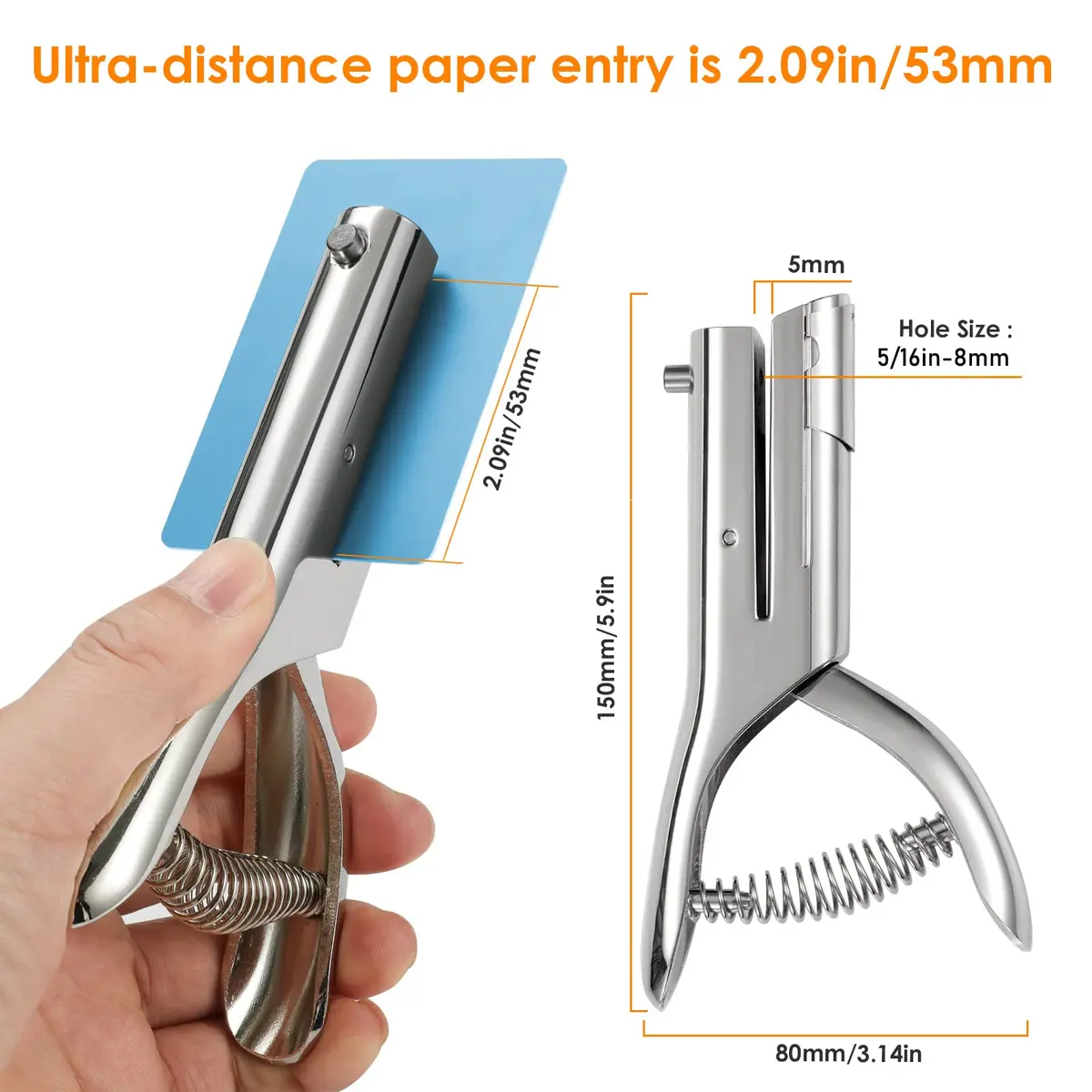 Rikolto Heavy Duty Single Hole Punch 8mm (5/16") Silver | Punches up to 20 A4 Sheets - view 2