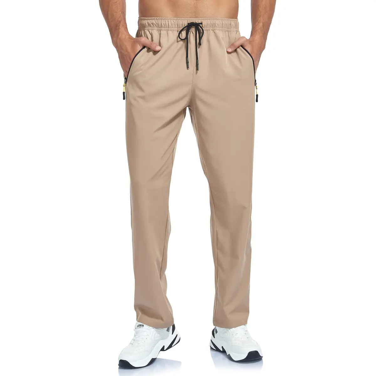GAXIDES Mens Workout Hiking Pants Lightweight Quick Dry Waterproof Khaki 3XL | Breathable, Water-Resistant Active Joggers - view 2