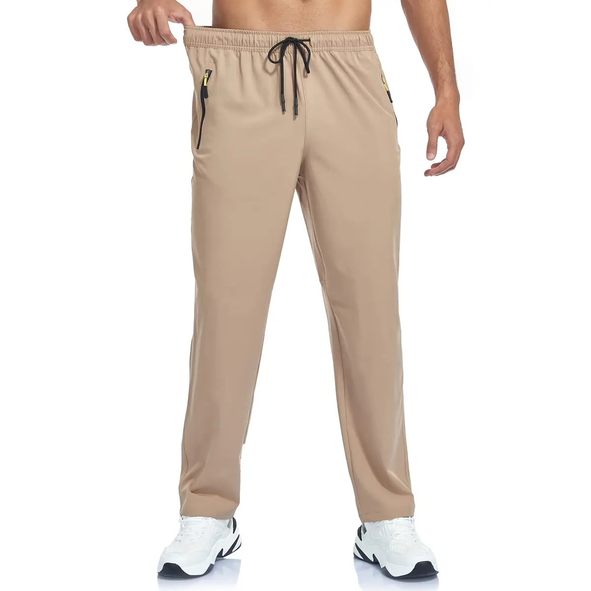 GAXIDES Mens Workout Hiking Pants Lightweight Quick Dry Waterproof Khaki 3XL | Breathable, Water-Resistant Active Joggers - view 3