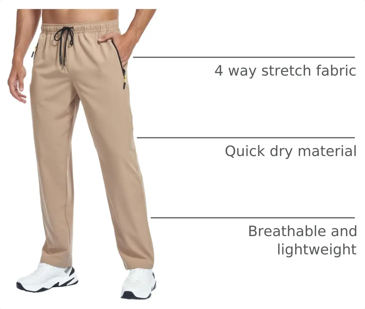 GAXIDES Mens Workout Hiking Pants Lightweight Quick Dry Waterproof Khaki 3XL | Breathable, Water-Resistant Active Joggers - view 4