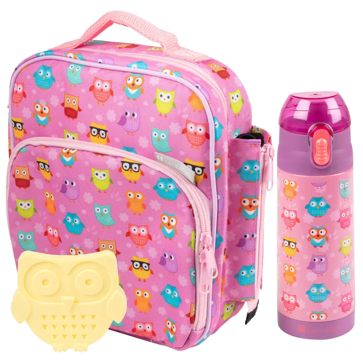 Bentology Owl Kids Insulated Lunch Bag Set with Water Bottle and Ice Pack, 10 x 8 x 3.5 inches (25.4 x 20.3 x 8.9 cm) - main product image