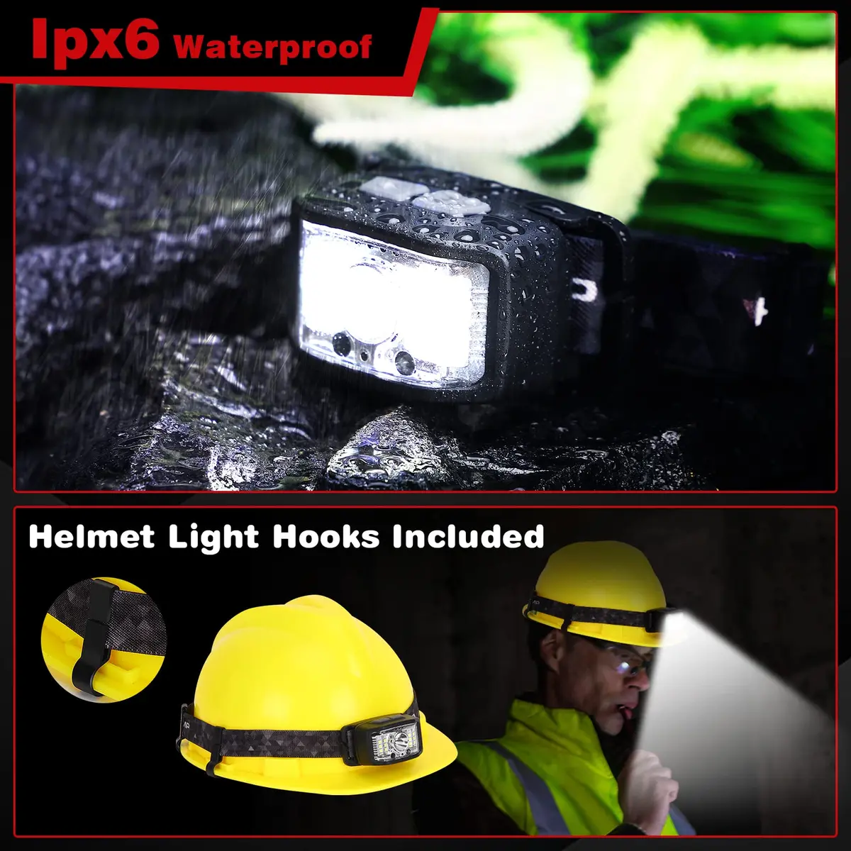 KIDECCE Headlamp Rechargeable 2000 Lumens | 16 Modes, IPX6 Waterproof, Lightweight, 2 Pack - view 6