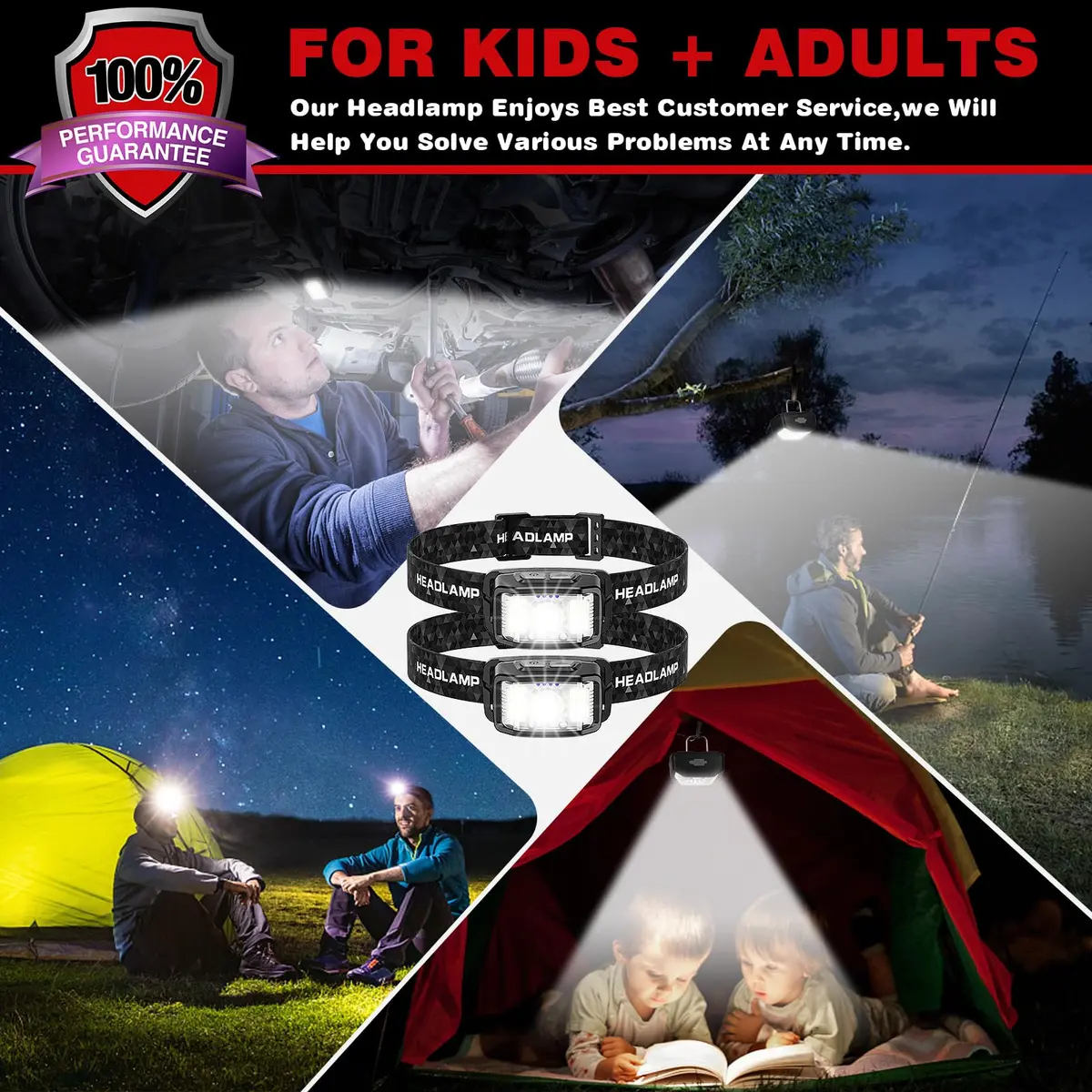 KIDECCE Headlamp Rechargeable 2000 Lumens | 16 Modes, IPX6 Waterproof, Lightweight, 2 Pack - view 7