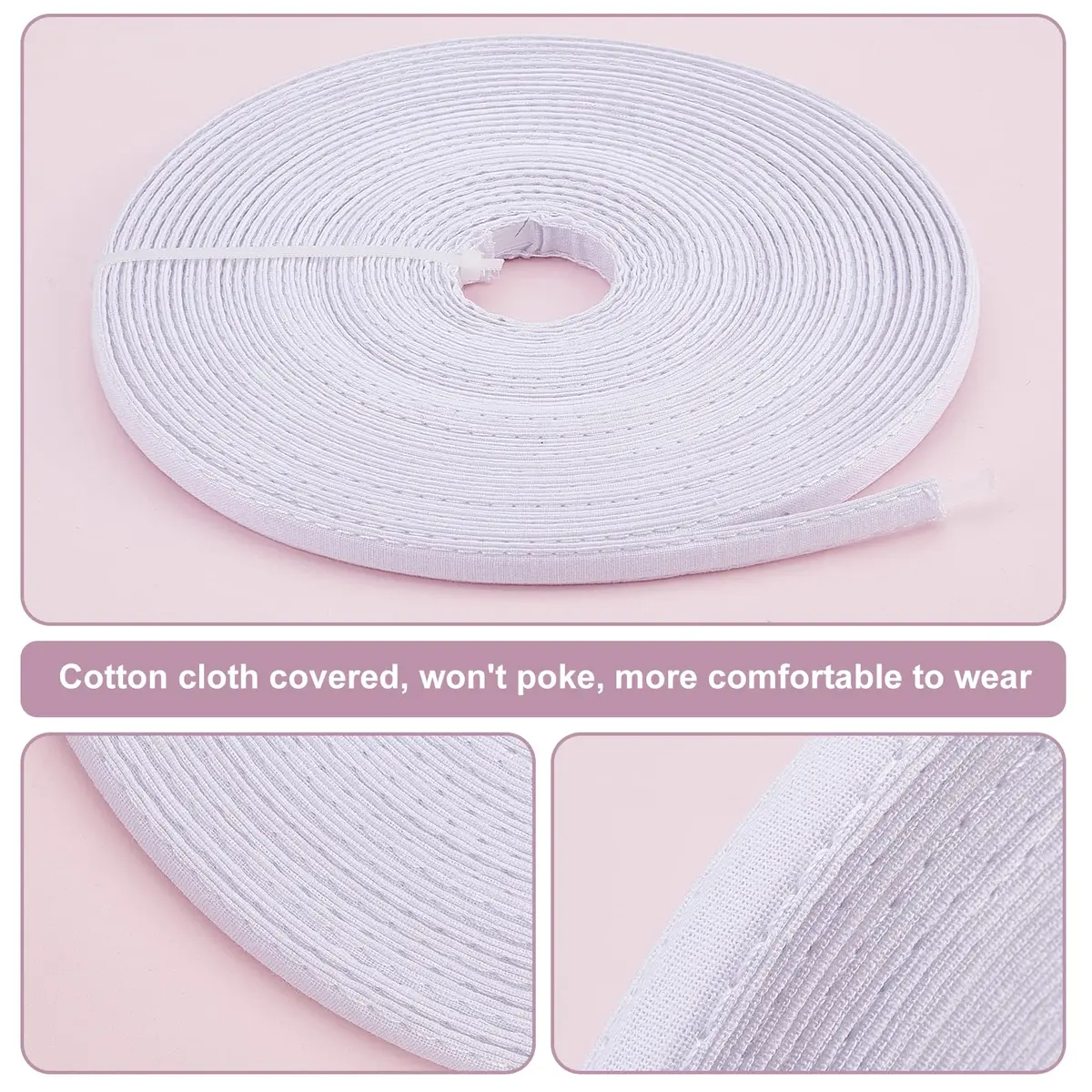 PH PandaHall Cotton Covered Boning Roll 11mm Wide, 12 Yards | Sew-Through White Fabric for Garment Support - view 6