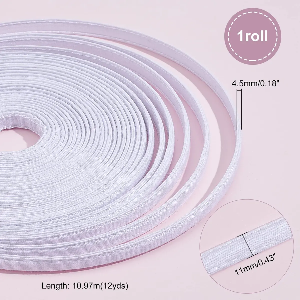 PH PandaHall Cotton Covered Boning Roll 11mm Wide, 12 Yards | Sew-Through White Fabric for Garment Support - view 7