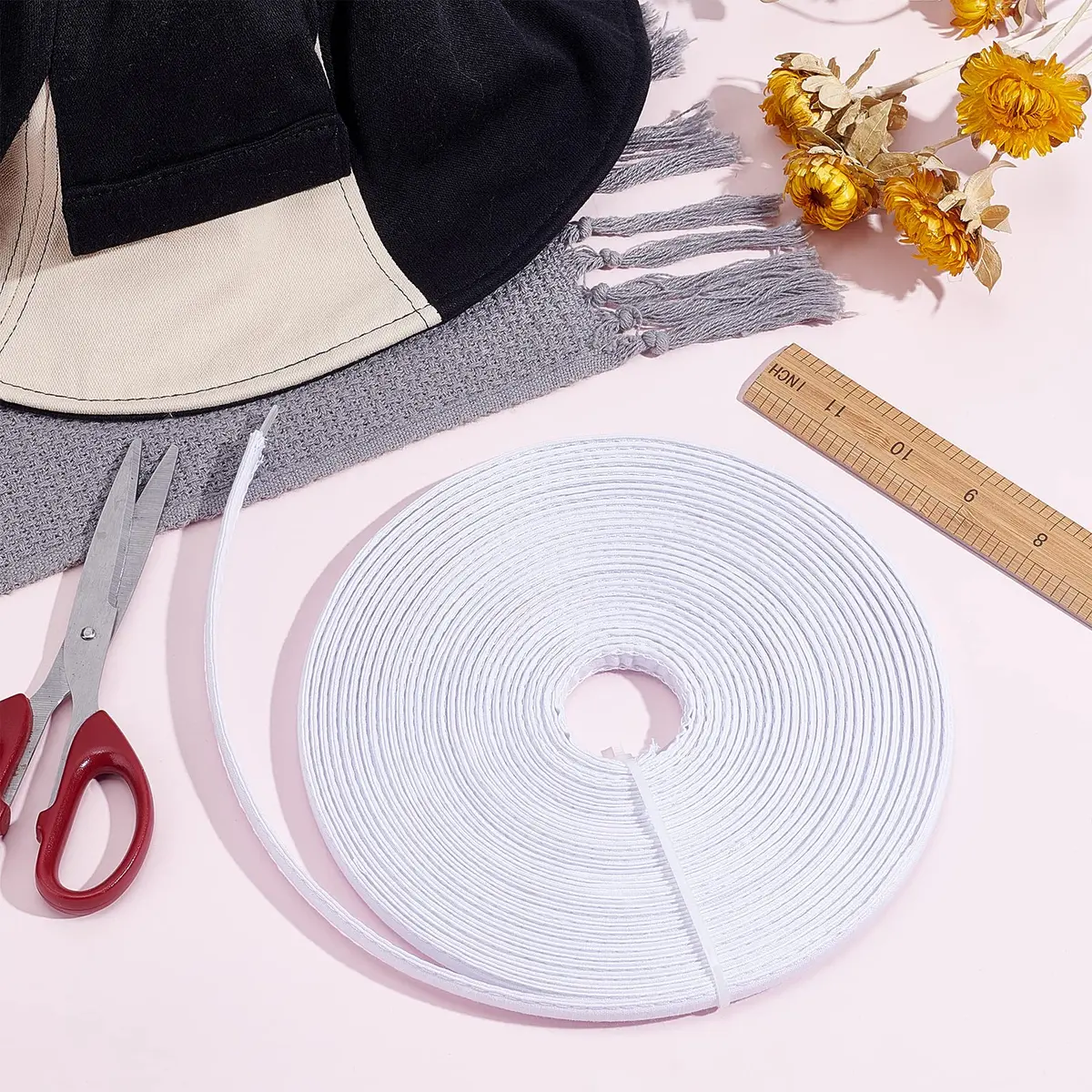 PH PandaHall Cotton Covered Boning Roll 11mm Wide, 12 Yards | Sew-Through White Fabric for Garment Support - view 2