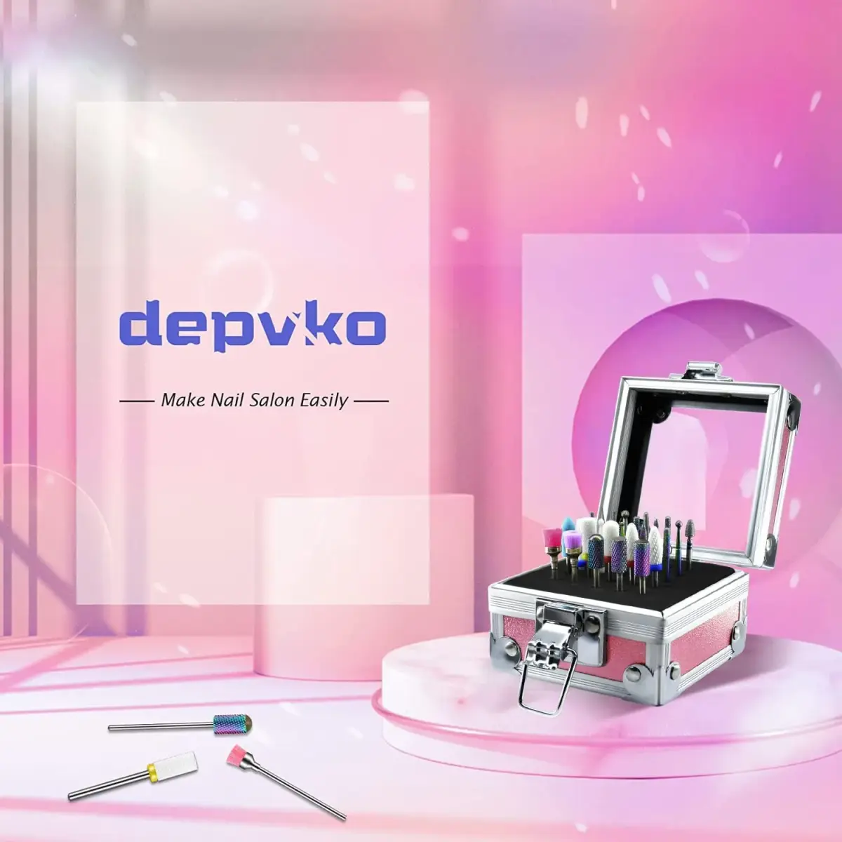 Depvko 21Pcs Nail Drill Bits Set 3/32 Inch with Portable Pink Case | Professional Manicure Tool Kit - view 7