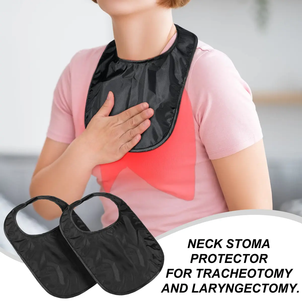 Oudain Tracheostomy Shower Covers 3 Pcs Black | Waterproof, Adjustable & Reusable - view 3