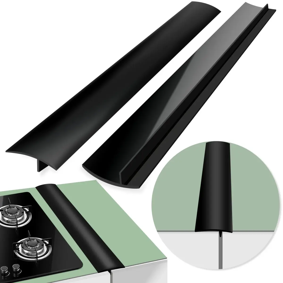 CARGEN Silicone Stove Counter Gap Cover Filler 25 Inch Black | Heat Resistant 320°C, Dishwasher Safe, Cut-to-Fit - main product image