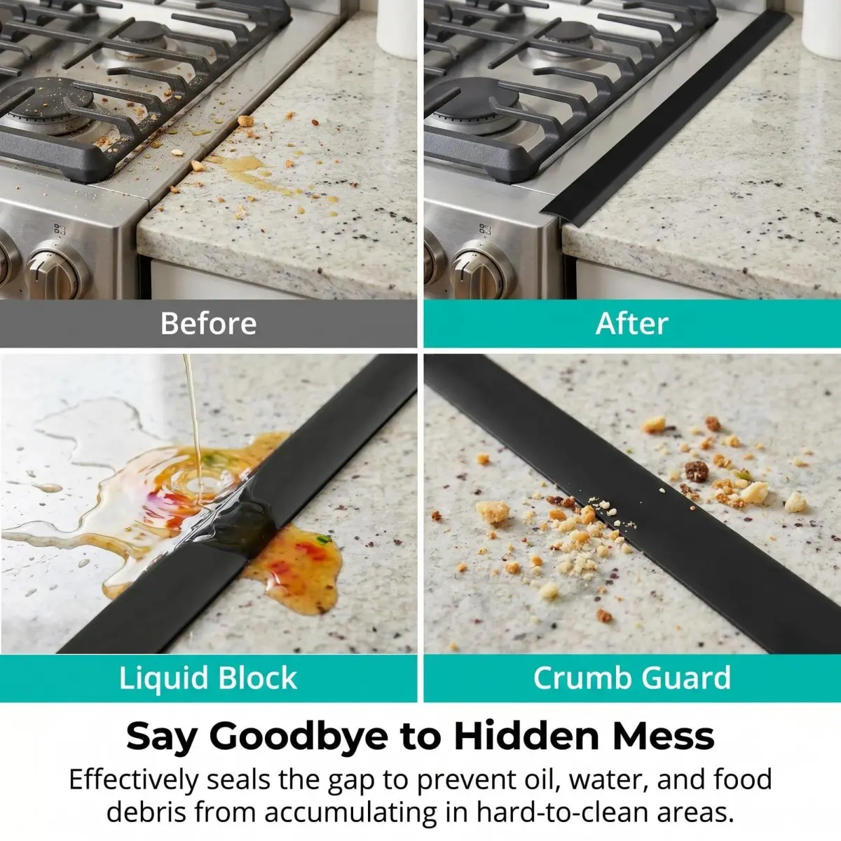 CARGEN Silicone Stove Counter Gap Cover Filler 25 Inch Black | Heat Resistant 320°C, Dishwasher Safe, Cut-to-Fit - view 3