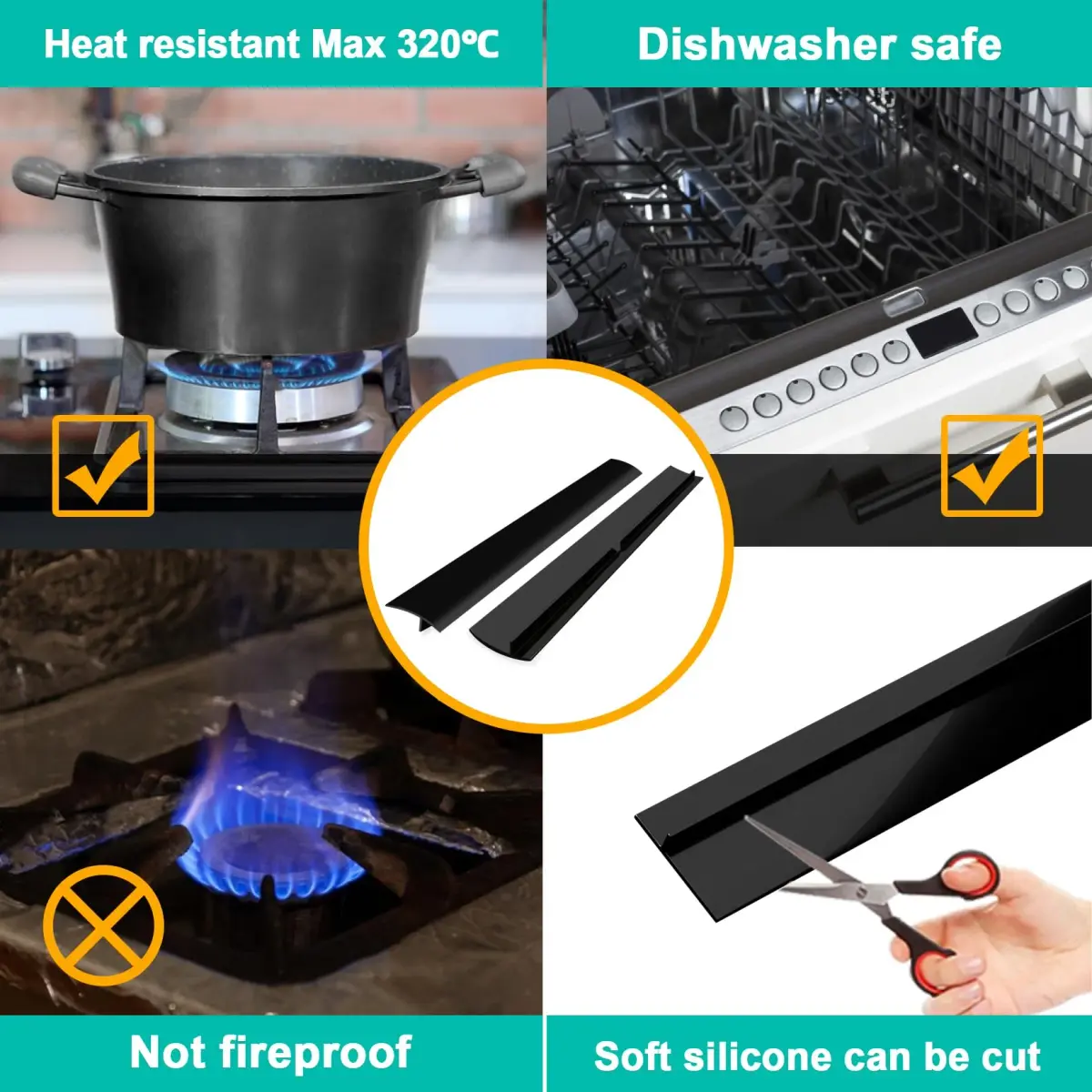 CARGEN Silicone Stove Counter Gap Cover Filler 25 Inch Black | Heat Resistant 320°C, Dishwasher Safe, Cut-to-Fit - view 4