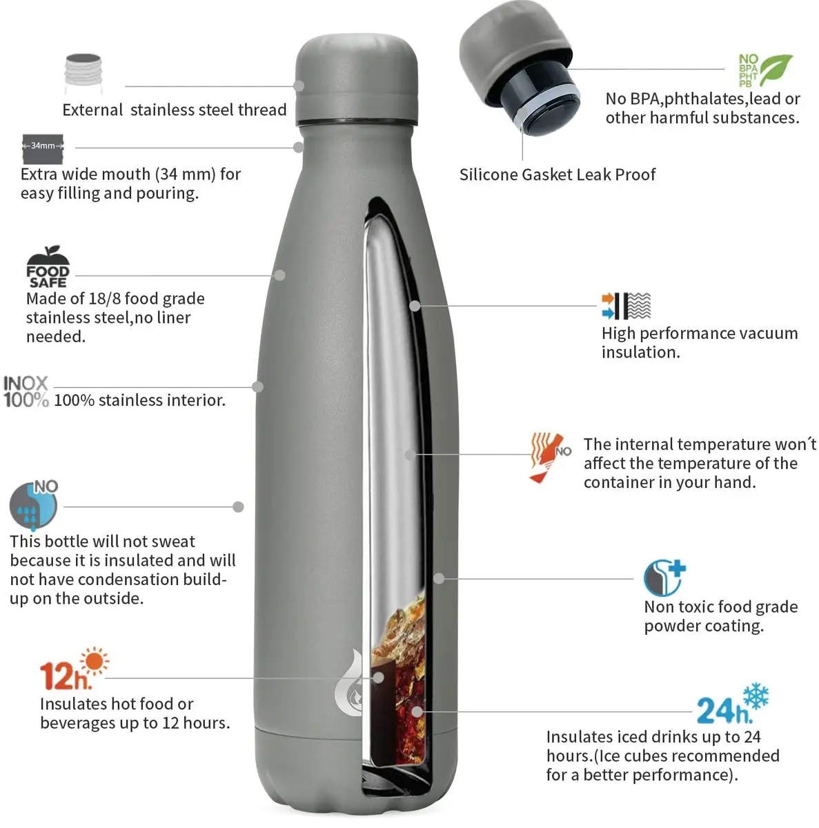 BJPKPK 17 oz Stainless Steel Insulated Water Bottle | Keeps Cold 24H & Hot 12H | Leak Proof - view 4