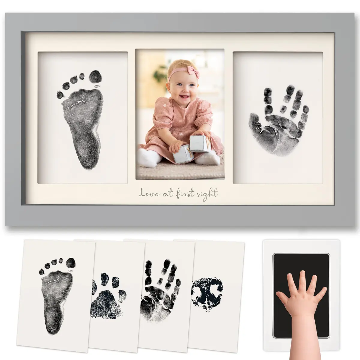 KeaBabies Inkless Baby Hand & Footprint Kit | Mess-Free Newborn Keepsake (Cloud Gray, 13" x 7.8") - main product image
