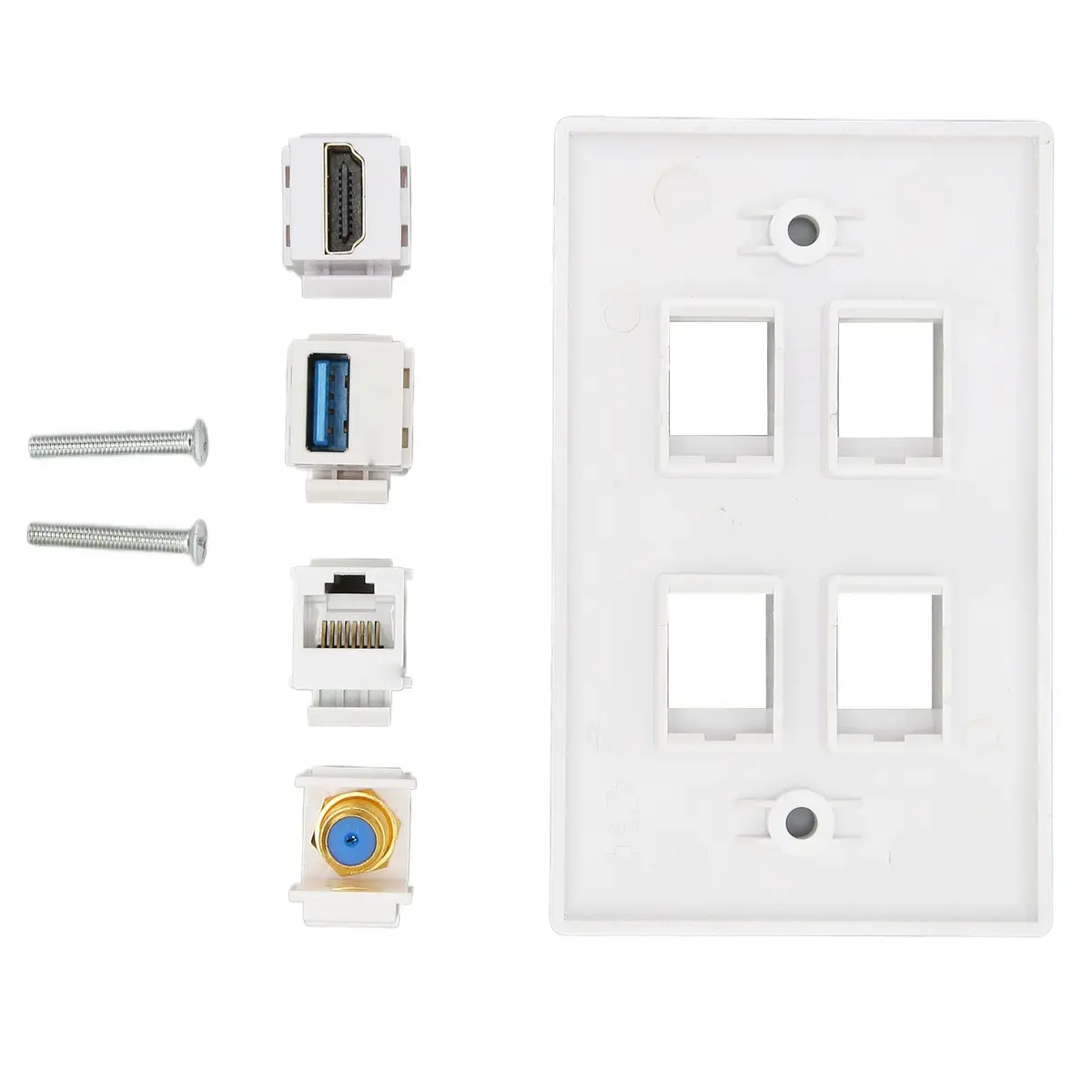 ASHATA 4 Port HDMI Coax Ethernet Wall Plate | HDMI, USB 3.0, RJ45, Cat6 Compatible (7.5cm x 11.7cm x 3.2cm) - view 5