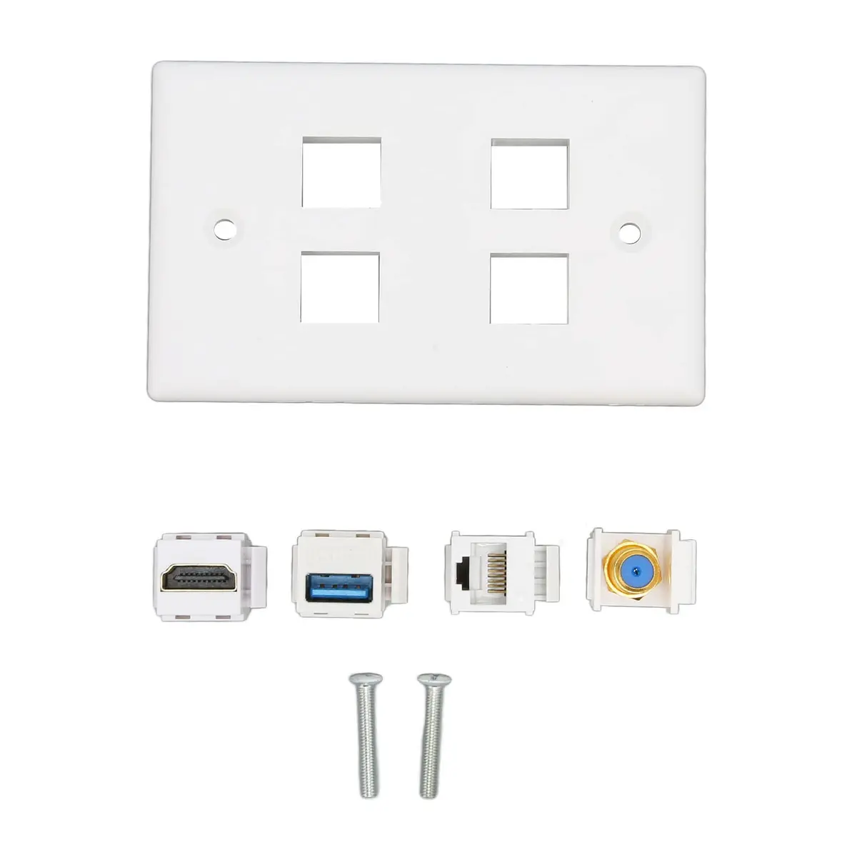 ASHATA 4 Port HDMI Coax Ethernet Wall Plate | HDMI, USB 3.0, RJ45, Cat6 Compatible (7.5cm x 11.7cm x 3.2cm) - view 6