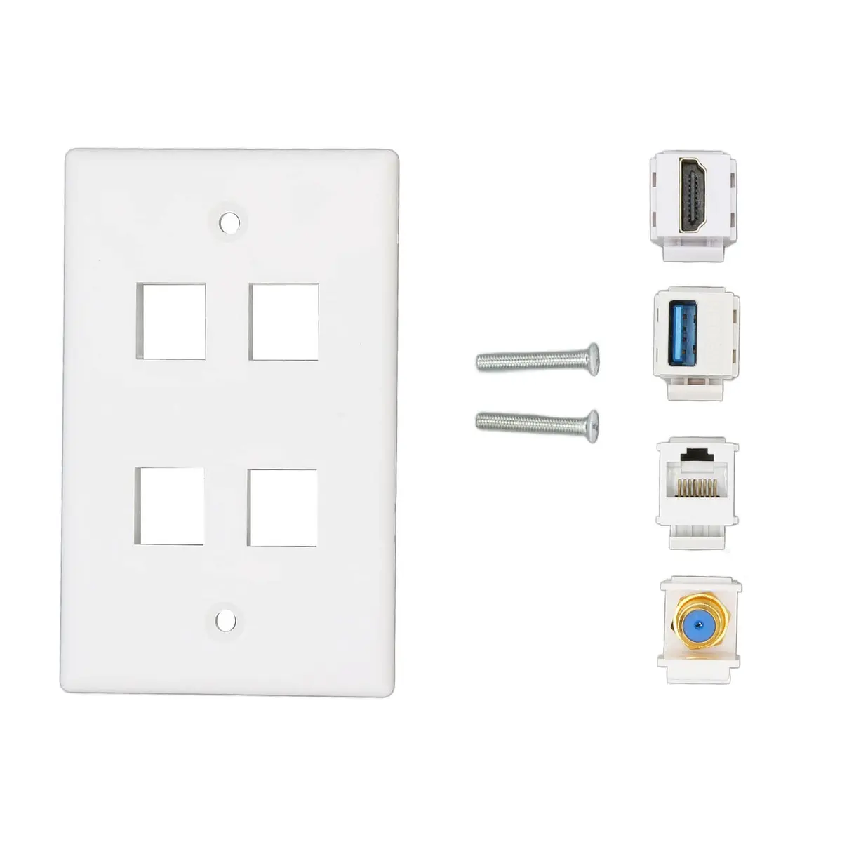 ASHATA 4 Port HDMI Coax Ethernet Wall Plate | HDMI, USB 3.0, RJ45, Cat6 Compatible (7.5cm x 11.7cm x 3.2cm) - view 8