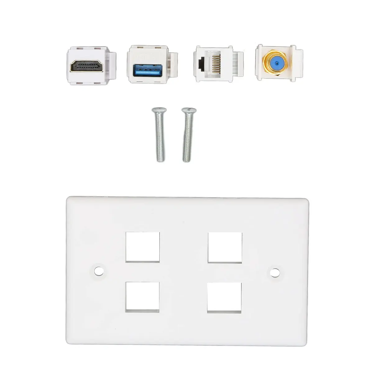 ASHATA 4 Port HDMI Coax Ethernet Wall Plate | HDMI, USB 3.0, RJ45, Cat6 Compatible (7.5cm x 11.7cm x 3.2cm) - view 9