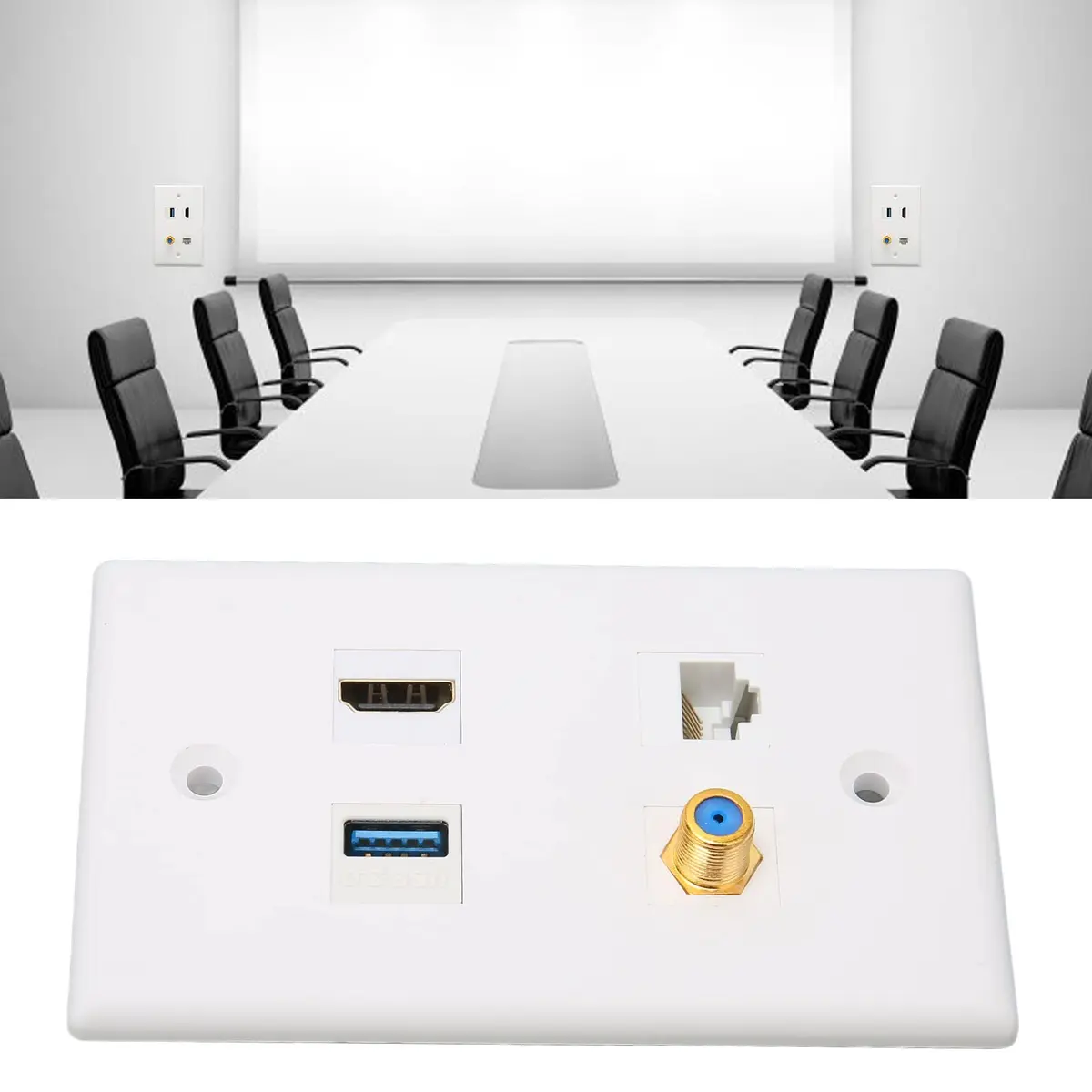 ASHATA 4 Port HDMI Coax Ethernet Wall Plate | HDMI, USB 3.0, RJ45, Cat6 Compatible (7.5cm x 11.7cm x 3.2cm) - view 2