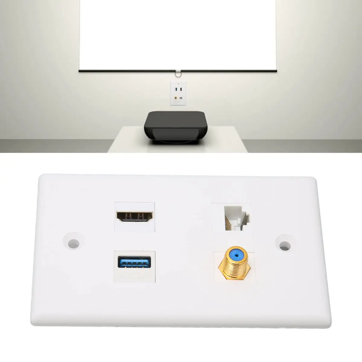 ASHATA 4 Port HDMI Coax Ethernet Wall Plate | HDMI, USB 3.0, RJ45, Cat6 Compatible (7.5cm x 11.7cm x 3.2cm) - view 3