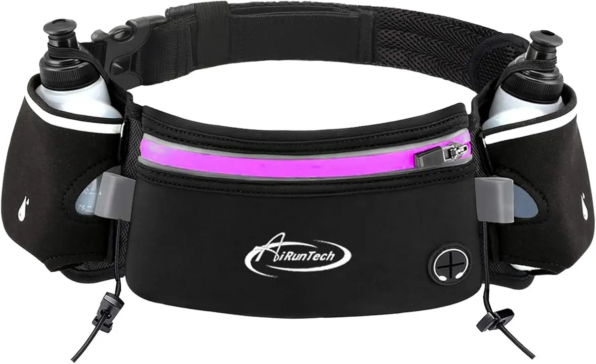AiRunTech Hydration Running Belt with Bottles Zero Bounce Design for Running, Triathlon, Marathon, 10K, 5K, Trail Fit for Most Smartphones(2 * 300ml / 10OZ Bottle) - main product image