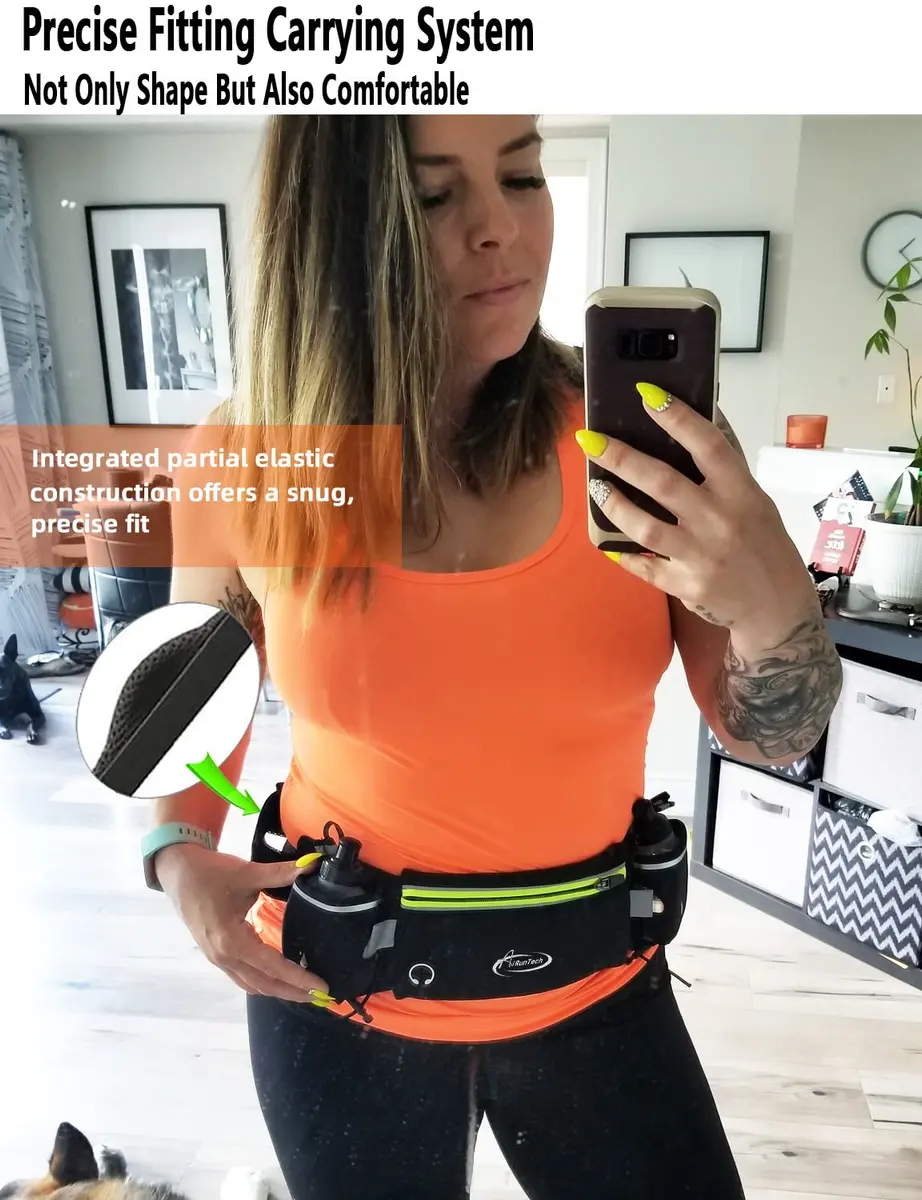 AiRunTech Hydration Running Belt with Bottles Zero Bounce Design for Running, Triathlon, Marathon, 10K, 5K, Trail Fit for Most Smartphones(2 * 300ml / 10OZ Bottle) - view 7