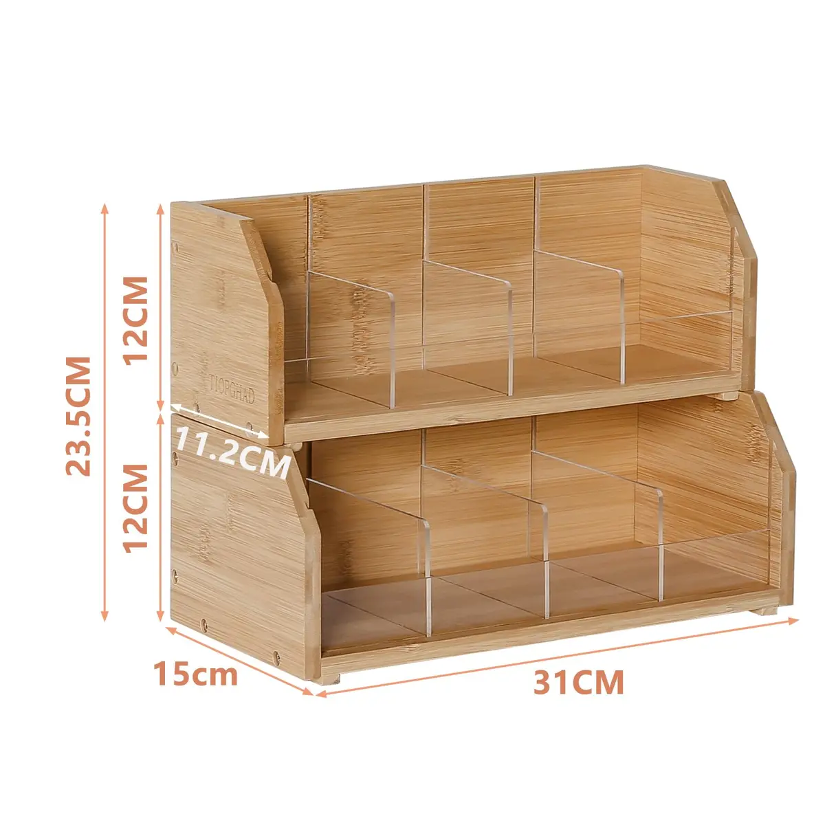 TIOPGHAD 2-Layer Stackable Bamboo Tea Bag Organizer Holder 32cm (12.2in) | Holds 150 Tea Bags - view 4