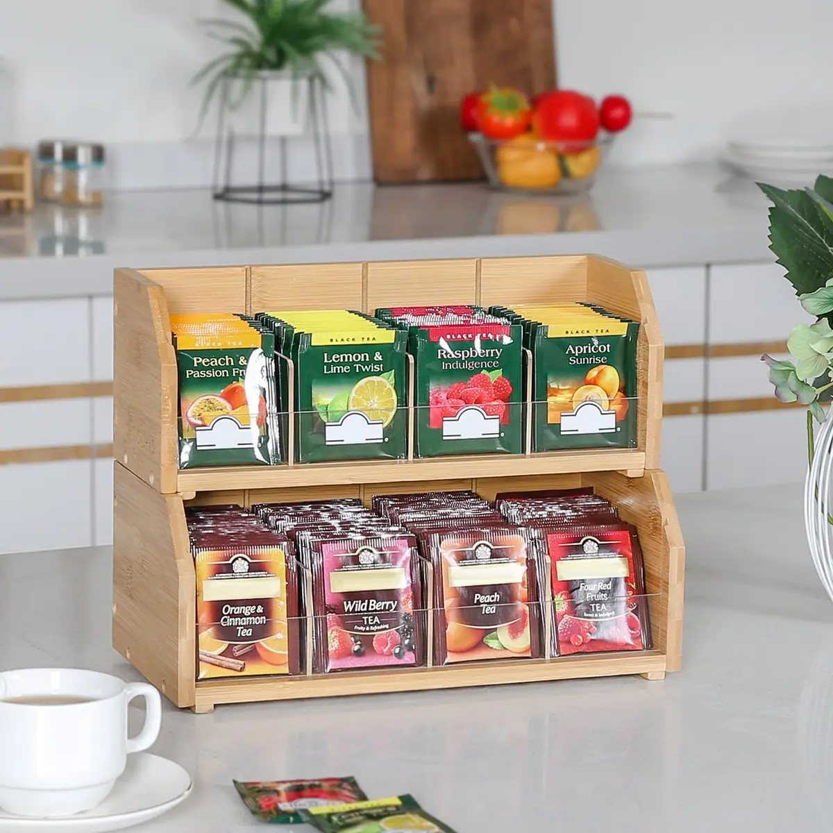 TIOPGHAD 2-Layer Stackable Bamboo Tea Bag Organizer Holder 32cm (12.2in) | Holds 150 Tea Bags - view 6