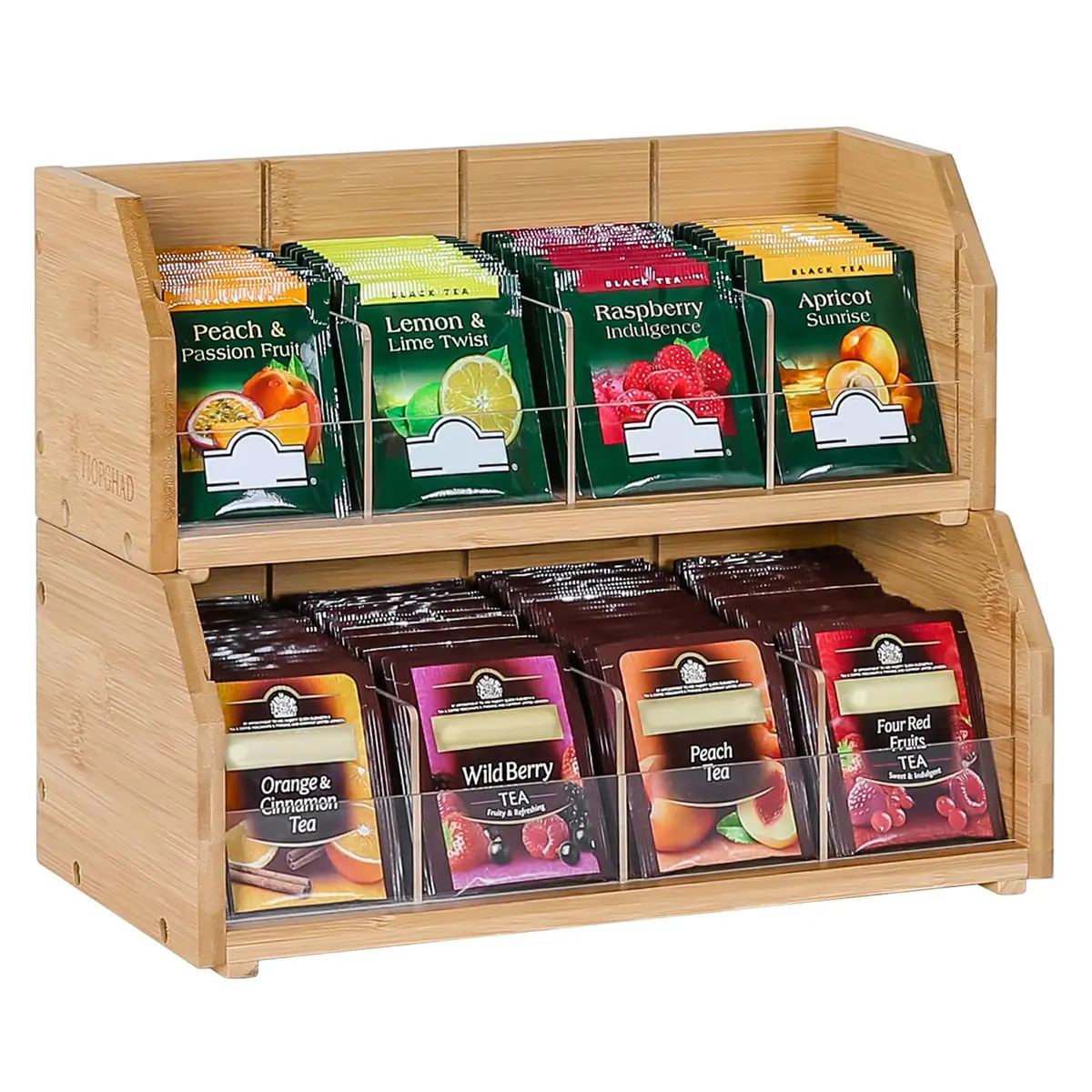 TIOPGHAD 2-Layer Stackable Bamboo Tea Bag Organizer Holder 32cm (12.2in) | Holds 150 Tea Bags - main product image