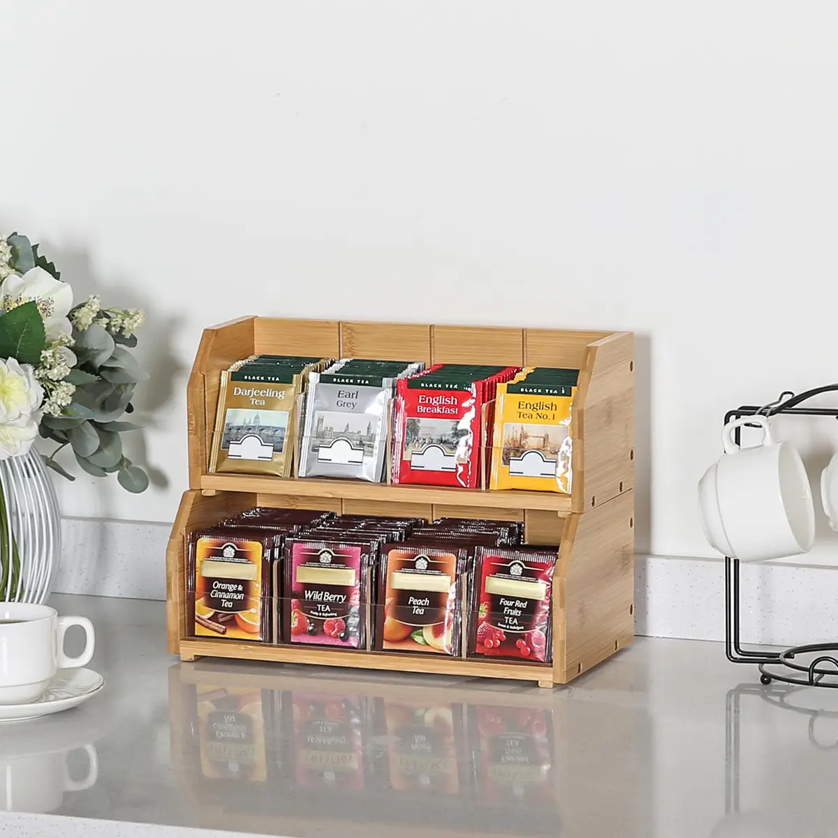 TIOPGHAD 2-Layer Stackable Bamboo Tea Bag Organizer Holder 32cm (12.2in) | Holds 150 Tea Bags - view 2