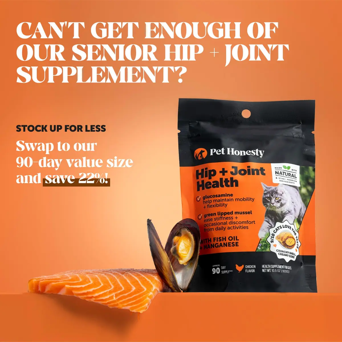Pet Honesty Vet Backed Senior Cat Joint Supplement, Chicken, 300 Chews | Supports Mobility & Comfort - view 7