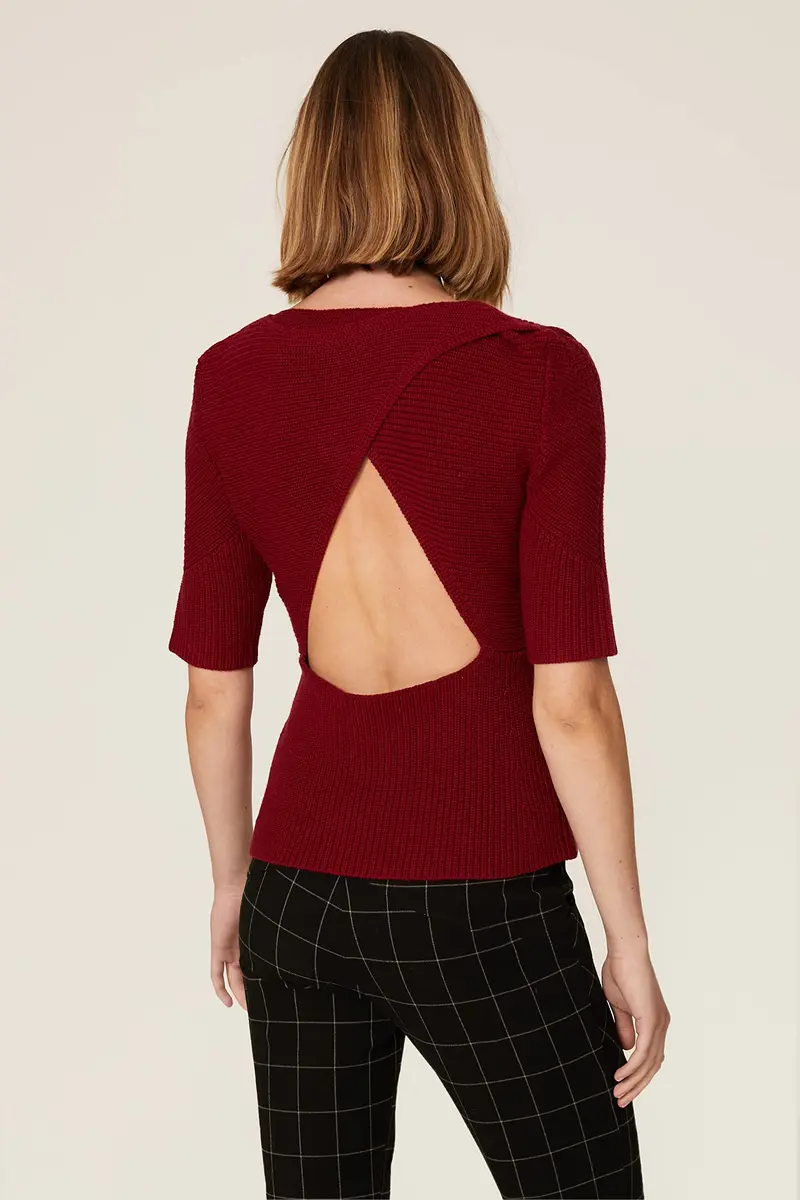 TOME Collective Rent the Runway Pre-Loved Cross Front Sweater, Small | Open Back, Red - view 4