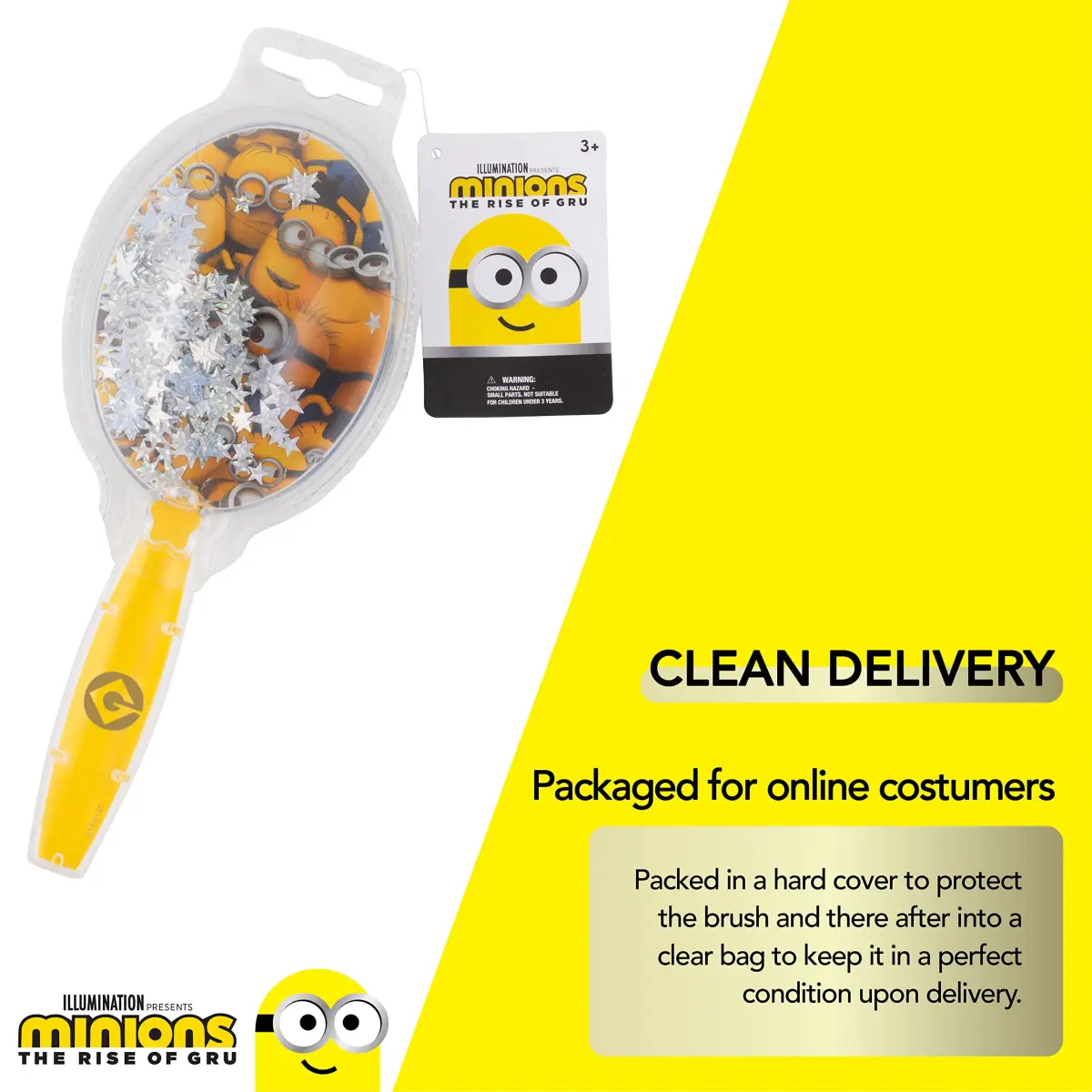 LUV HER Minions Kids Hair Brush with Sparkling Stars Confetti - Ages 3+ | Gentle Detangling for All Hair Types - view 4