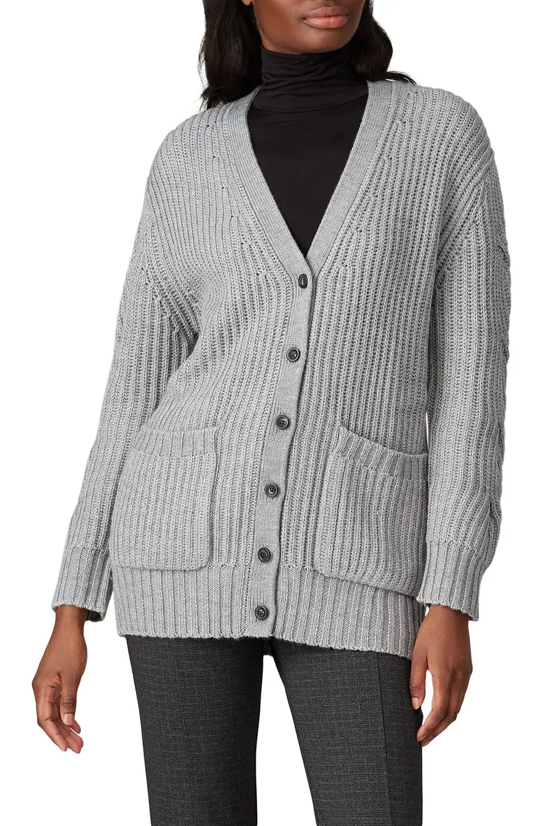 Thakoon Collective Grey Cable Knit Cardigan | V-Neck, Medium, Rayon Blend, 28" Length - view 3