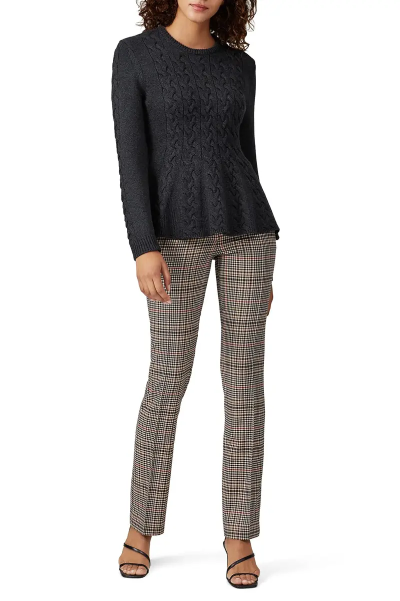 Jason Wu Collective Grey Peplum Sweater | Crew Neck, Cotton Blend, Large - main product image