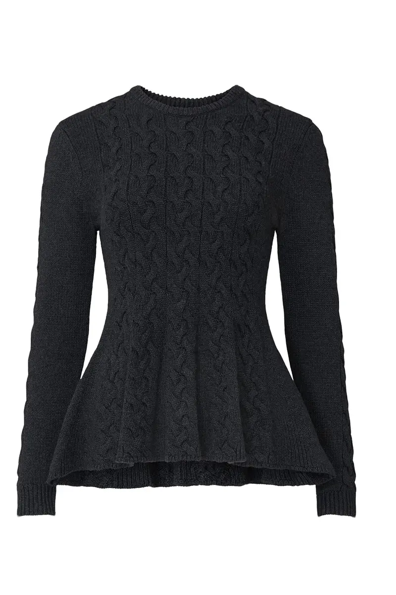 Jason Wu Collective Grey Peplum Sweater | Crew Neck, Cotton Blend, Large - view 2