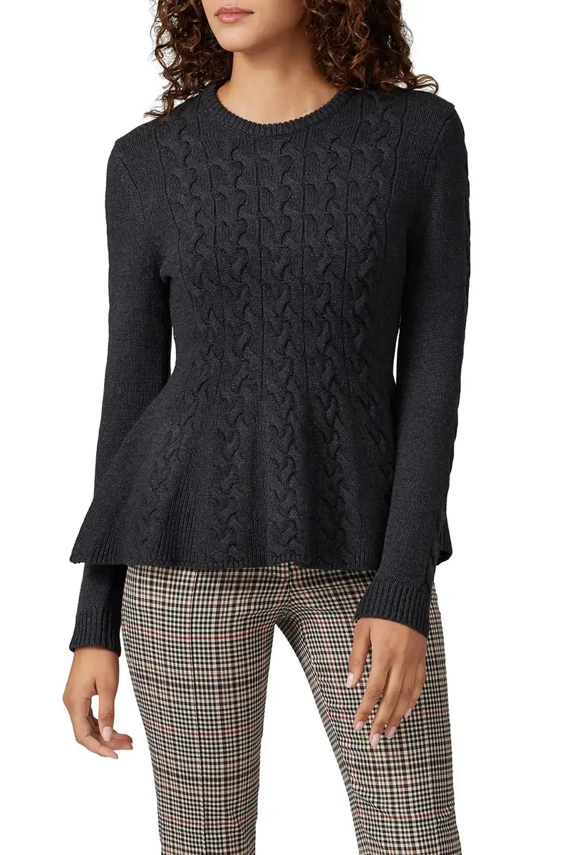 Jason Wu Collective Grey Peplum Sweater | Crew Neck, Cotton Blend, Large - view 3