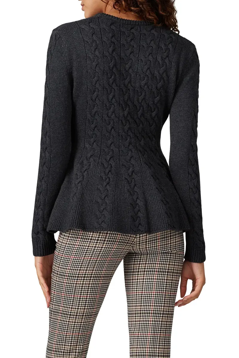 Jason Wu Collective Grey Peplum Sweater | Crew Neck, Cotton Blend, Large - view 4