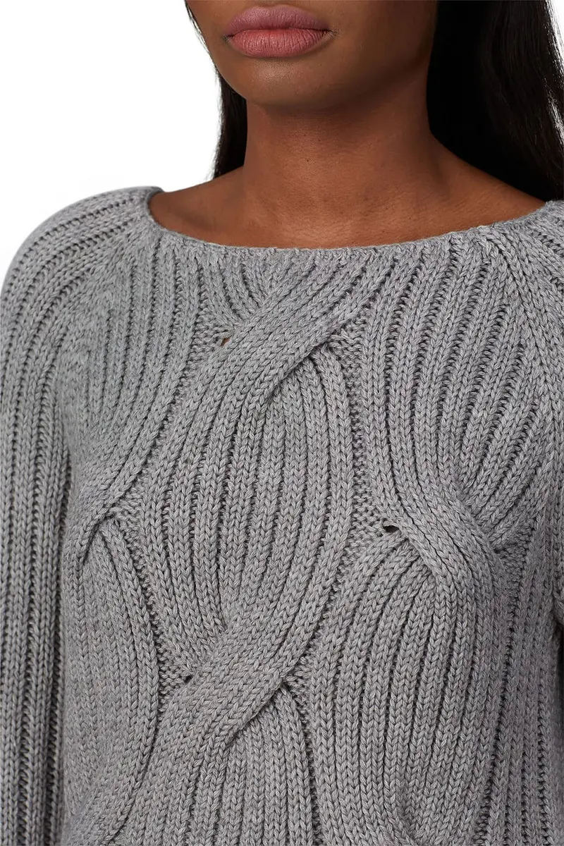 KF/KaufmanFranco Collective Grey Cable Knit Sweater | Relaxed Fit, Acrylic & Cotton, Small - view 5