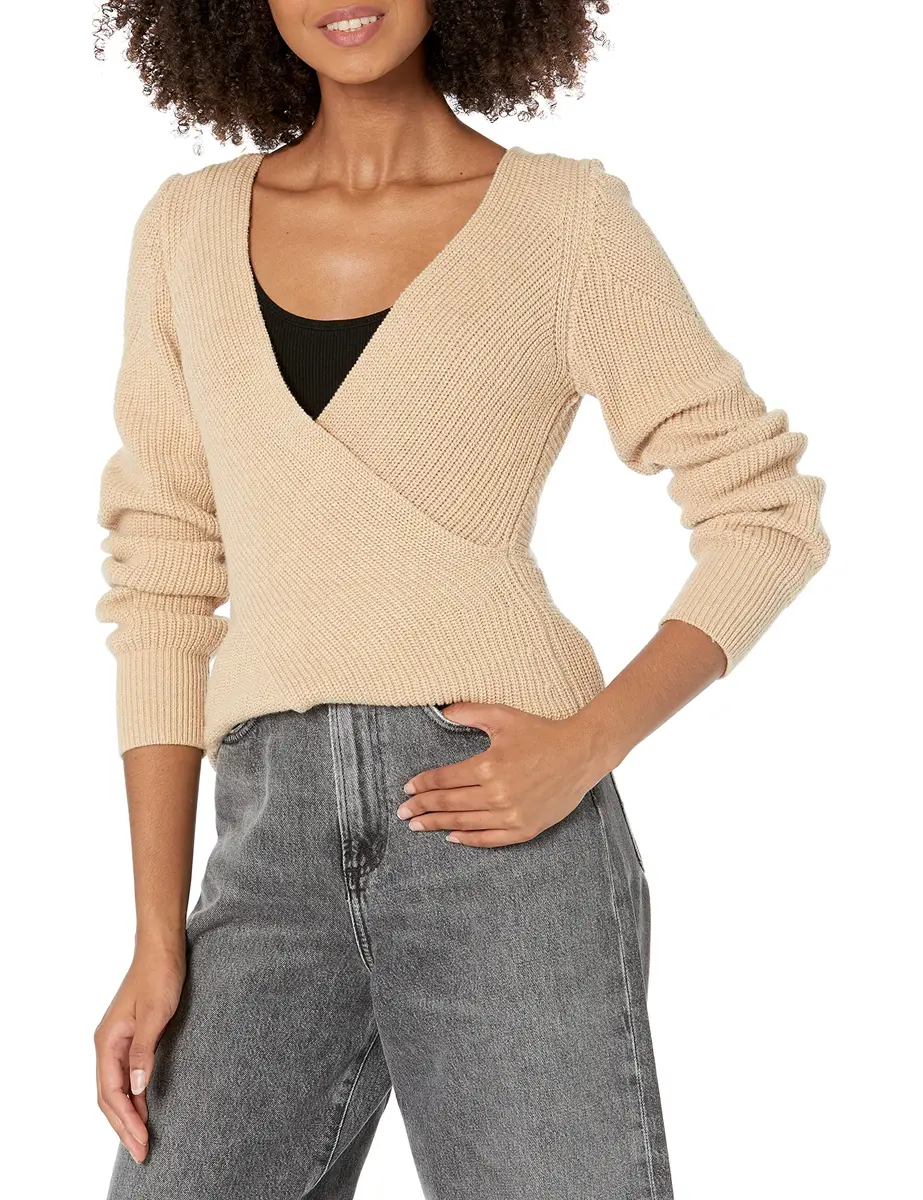 TOME Collective Cross Over Sweater S | Brown Cotton Fitted Sweater with V-Neck - main product image