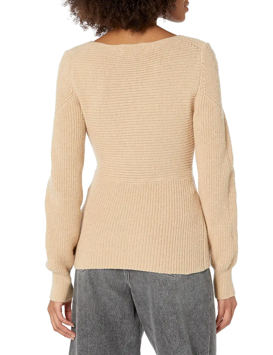 TOME Collective Cross Over Sweater S | Brown Cotton Fitted Sweater with V-Neck - view 2