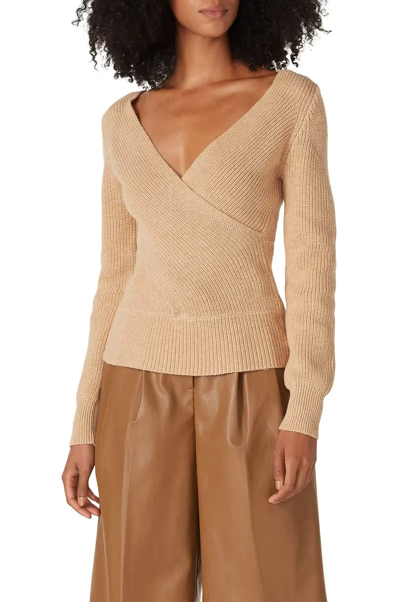 TOME Collective Cross Over Sweater S | Brown Cotton Fitted Sweater with V-Neck - view 3