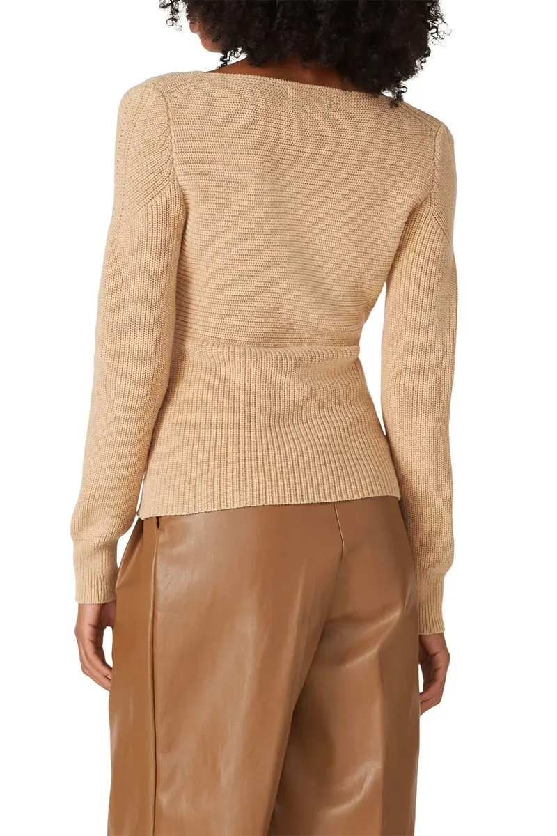 TOME Collective Cross Over Sweater S | Brown Cotton Fitted Sweater with V-Neck - view 4