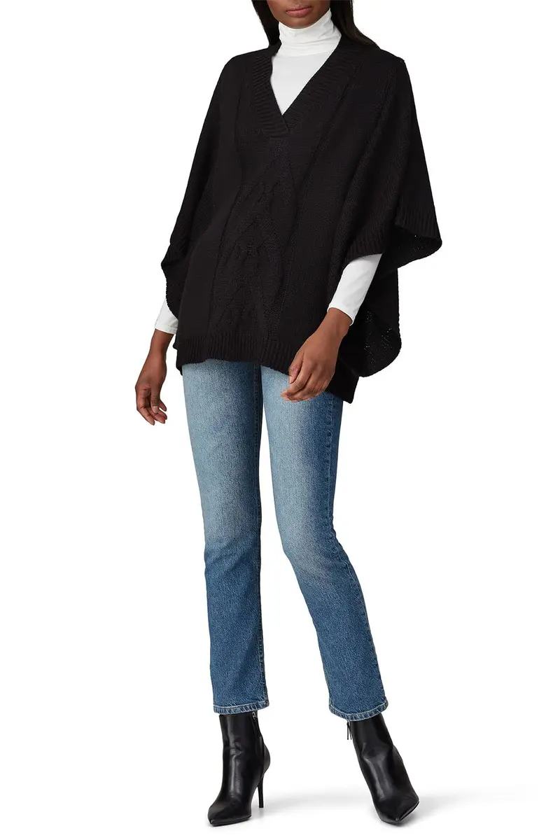 KF/KaufmanFranco Collective Rent the Runway Pre-Loved Black Slouchy Cable Knit Sweater, Small | Oversized V-Neck with Bat Sleeves - main product image