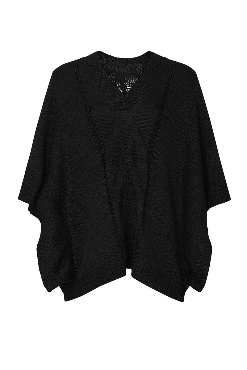 KF/KaufmanFranco Collective Rent the Runway Pre-Loved Black Slouchy Cable Knit Sweater, Small | Oversized V-Neck with Bat Sleeves - view 2