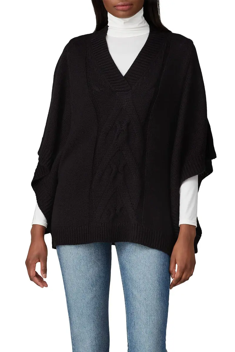 KF/KaufmanFranco Collective Rent the Runway Pre-Loved Black Slouchy Cable Knit Sweater, Small | Oversized V-Neck with Bat Sleeves - view 3